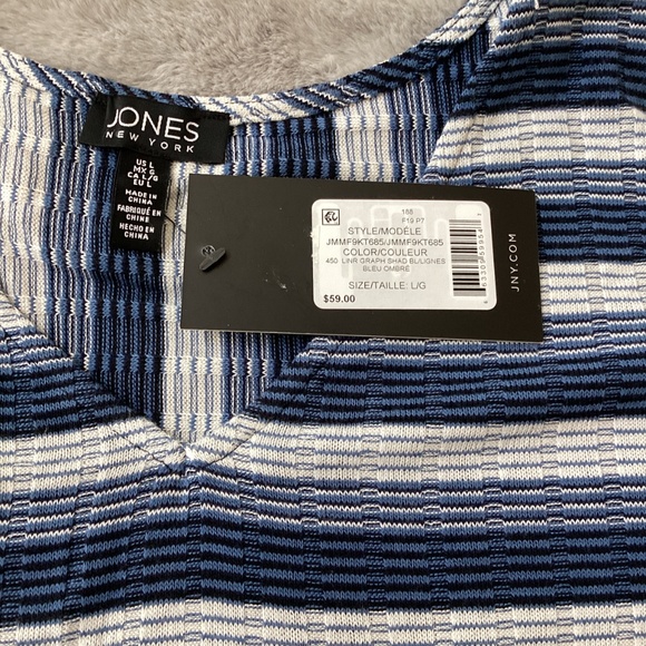 NWT blue and white stripe long sleeve Jones New York tee size L - Picture 2 of 9